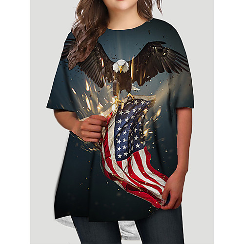 

Women's Plus Size Dresses T Shirt Dress Tee Dress Short Mini Dress Half Sleeve Graphic Flag Animal Print Basic Fall Black XL XXL 3XL 4XL 5XL / Holiday