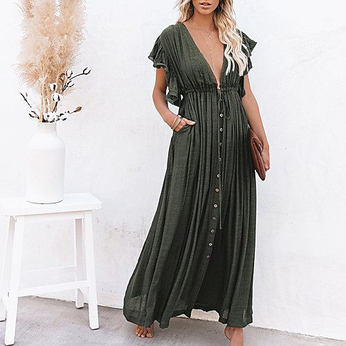 

amazon quality european and american v-neck drawstring sunscreen shirt beach blouse dress long skirt pb1o003a