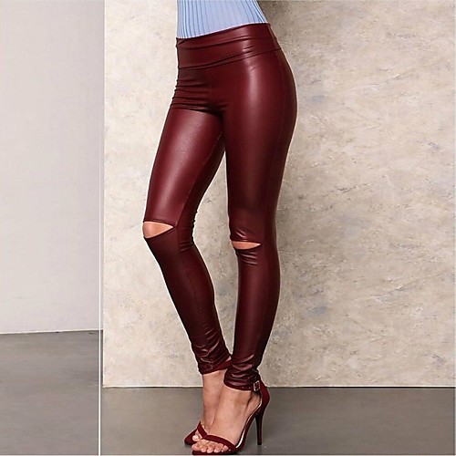 

Women's Casual / Sporty Punk & Gothic Comfort Club Weekend Leggings Pants Plain Ankle-Length Cut Out Elastic Waist Wine