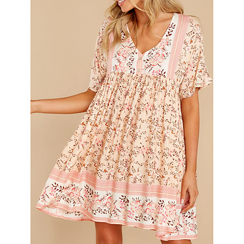 

summer european and american plus size women's casual loose high-waisted dresses, large swing skirts, short skirts, digital printing hedging ebay