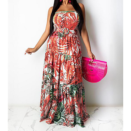 

Women's Plus Size Graphic Leaf Patchwork Summer Swing Dress