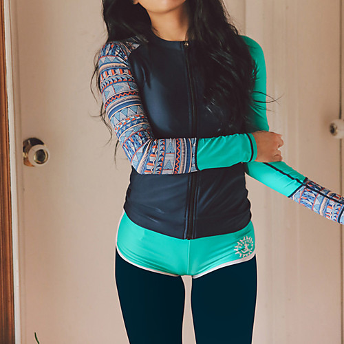 

Women's Rash Guard Dive Skin Suit Swimwear Breathable Quick Dry Long Sleeve Front Zip 5-Piece - Swimming Surfing Water Sports Patchwork Autumn / Fall Spring Summer