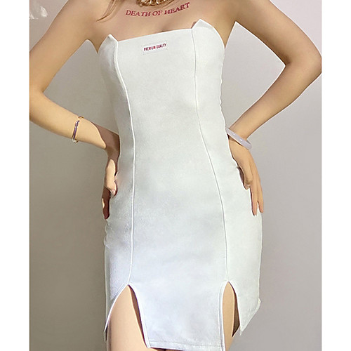 

Women's A Line Dress Short Mini Dress White Sleeveless Solid Color Summer Strapless Elegant 2021 S M L