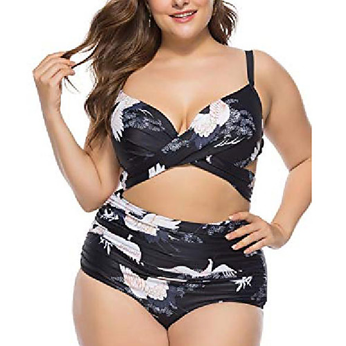 

fairy whisper women's plus size swimwear retro vintage high waist tankini 2pcs swimsuits floral bikini (black floral, xxxxx-large)