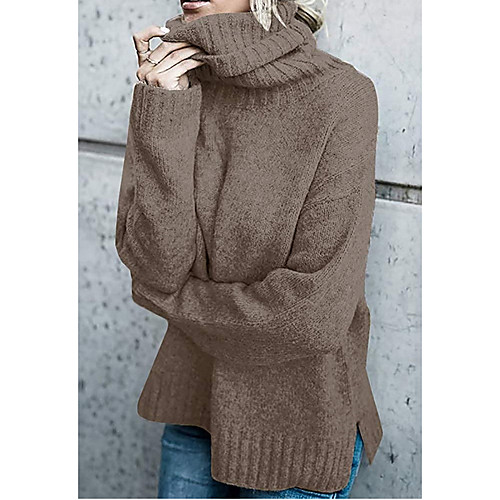 

Women's Knitted Solid Color Pullover Long Sleeve Sweater Cardigans Turtleneck Fall Spring Black Wine Army Green