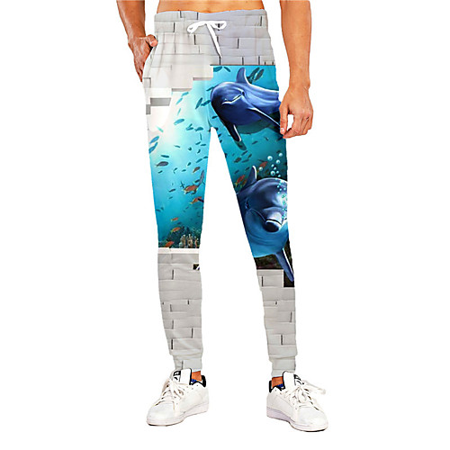 

Men's Casual Athleisure Outdoor Sports Daily Sports Pants Sweatpants Trousers Pants Graphic Prints Shark Animal Full Length Print White