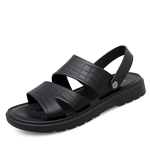 

Men's Sandals Beach Daily Outdoor PU Breathable Non-slipping Wear Proof Black Brown Spring Summer