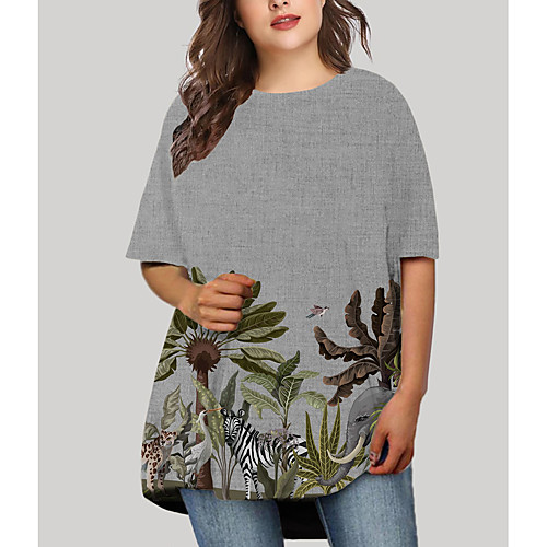 

Women's Plus Size Dresses T Shirt Dress Tee Dress Short Mini Dress Half Sleeve Graphic Palm Tree Animal Print Basic Fall Gray XL XXL 3XL 4XL 5XL / Holiday