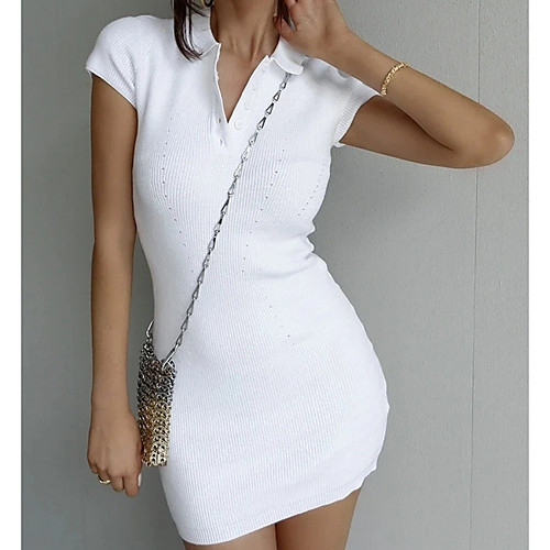 

Women's Sports Dress Short Mini Dress White Black Khaki Light Green Short Sleeve Solid Color Summer Shirt Collar Casual Cotton 2021 S M