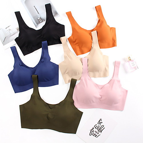 

Women's Wireless Full Coverage Bra Solid Color Black Blushing Pink Orange