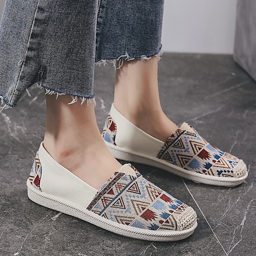 

Women's Loafers & Slip-Ons Flat Heel Square Toe Canvas Camouflage Blue Beige