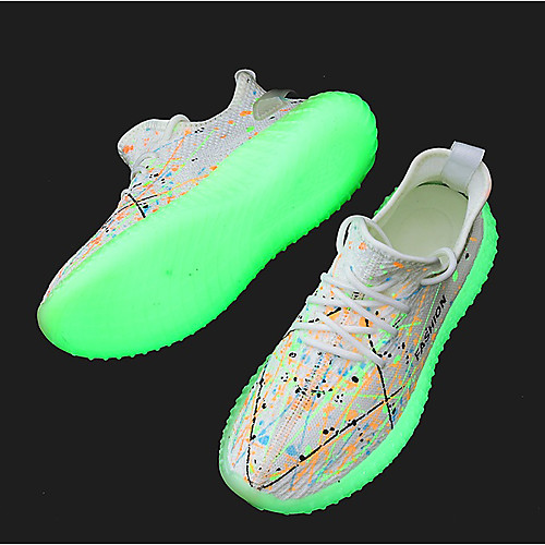 

Men's Trainers Athletic Shoes Luminous Shoe Running Walking Shoes Tissage Volant Breathable Non-slipping Wear Proof White Black Spring