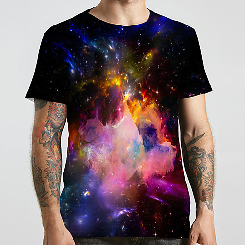 

Men's Unisex Tee T shirt 3D Print Galaxy Graphic Prints Plus Size Print Short Sleeve Casual Tops Basic Designer Big and Tall Black