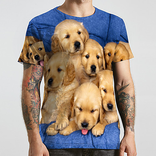 

Men's Unisex Tee T shirt 3D Print Dog Graphic Prints Animal Plus Size Print Short Sleeve Casual Tops Fashion Designer Big and Tall Blue