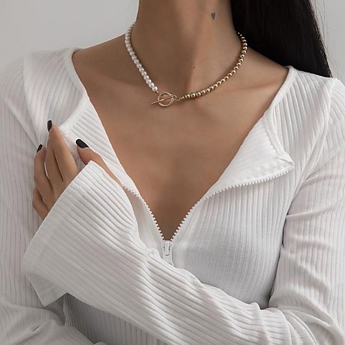 

Women's Choker Necklace Necklace Patchwork Simple Unique Design European Sweet Imitation Pearl Alloy Gold Silver 30-50 cm Necklace Jewelry 1pc For Anniversary Party Evening Street Birthday Party