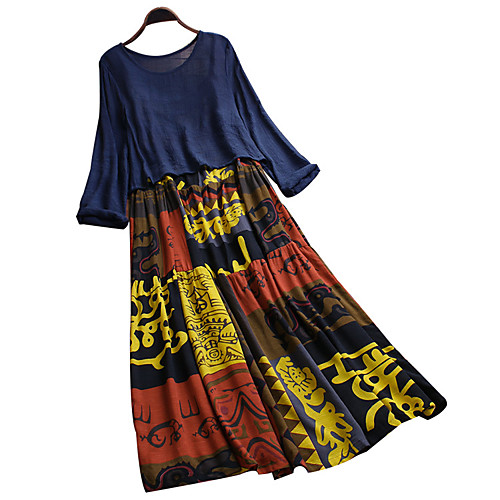 

Women's Plus Size Dresses Swing Dress Maxi long Dress Long Sleeve Graphic Spring Blue Yellow Rose Red M L XL XXL XXXL