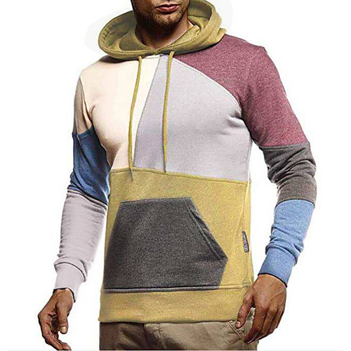 

Men's Pullover Hoodie Sweatshirt Color Block Geometric Patchwork Front Pocket Daily Fitness Sportswear Basic Hoodies Sweatshirts Khaki Navy Blue Gray
