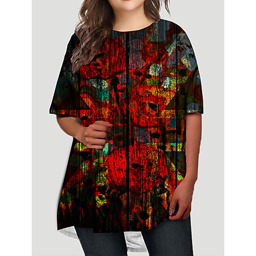 

Women's Plus Size Dresses T Shirt Dress Tee Dress Short Mini Dress Half Sleeve Graphic Flag Print Basic Fall Red XL XXL 3XL 4XL 5XL / Holiday
