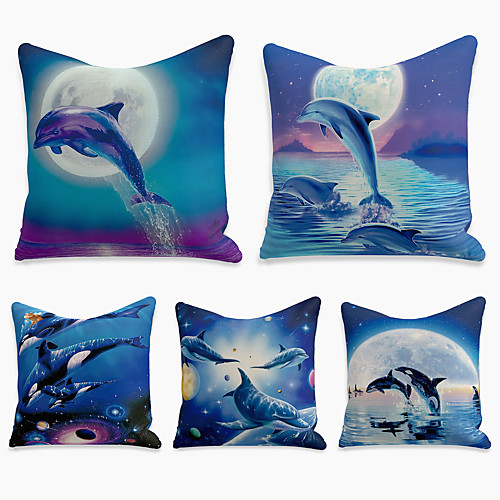 

Cushion Cover 5PC Linen Soft Decorative Square Throw Pillow Cover Cushion Case Pillowcase for Sofa Bedroom 45 x 45 cm (18 x 18 Inch) Superior Quality Machine Washable Dolphin