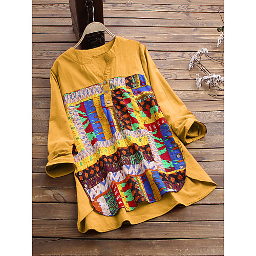 

Women's Plus Size Tribal Blouse Shirt Large Size V Neck Long Sleeve Tops M L XL Red Big Size
