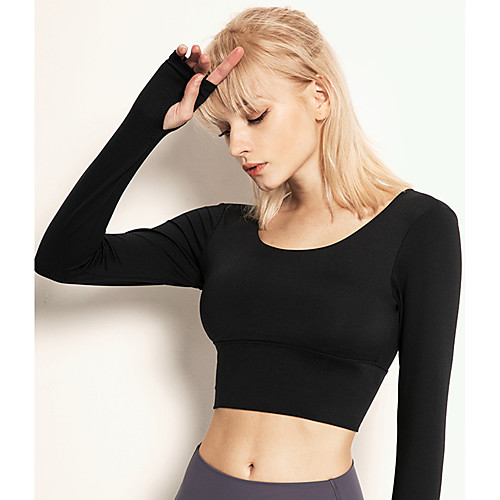 

Women's Crew Neck Yoga Top Crop Top Thumbhole Cut Out Solid Color Black Red Green Spandex Yoga Fitness Gym Workout Tee Tshirt Top Long Sleeve Sport Activewear Breathable Quick Dry Comfortable Stretchy