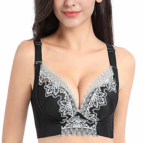 

longline push up bras no wire embroidery lace brassiere 32a to 40c(black,34a)