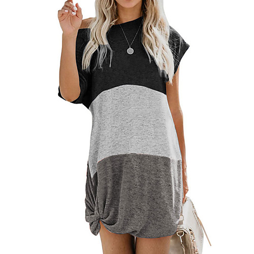 

2021 european and american cross-border amazon wish summer women's short-sleeved stitching twisted contrast color printed dress