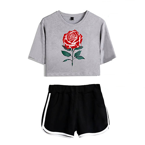 

Women's Basic Streetwear Floral Vacation Casual / Daily Two Piece Set Crop Top Tracksuit T shirt Loungewear Shorts Print Tops