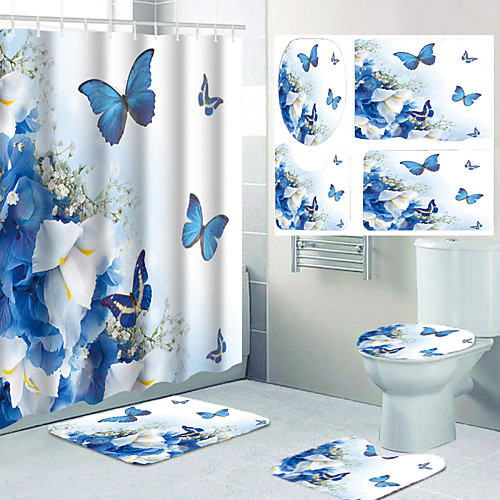 

Bathroom Waterproof Shower Curtain and Cushion Four-piece Set Modern Polyester New Design