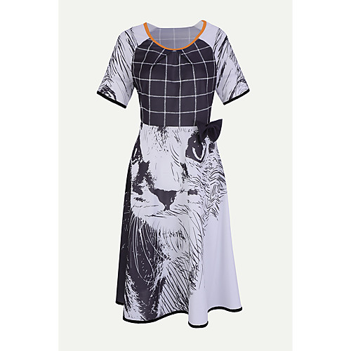 

Women's T Shirt Dress Tee Dress Knee Length Dress Black Short Sleeve Cat Fall Summer Round Neck Elegant 2021 S M L XL XXL