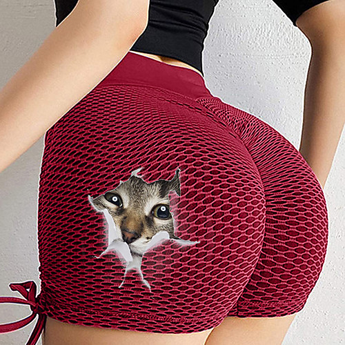 

Women's High Waist Yoga Short Scrunch Butt Ruched Butt Lifting Yoga Pants 3D Cartoon Cat Tummy Control Fitness Gym Workout Running Sports Activewear High Elasticity Skinny