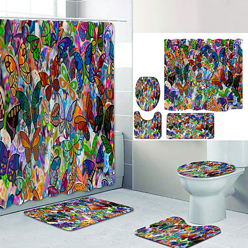 

Aya Moth Digital Printing Four-piece Set Shower Curtains and Hooks Modern Polyester Machine Made Waterproof Bathroom