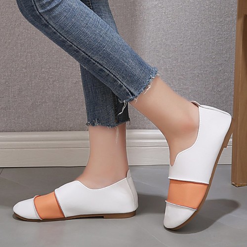 

Women's Loafers & Slip-Ons Round Toe PU Color Block White Brown