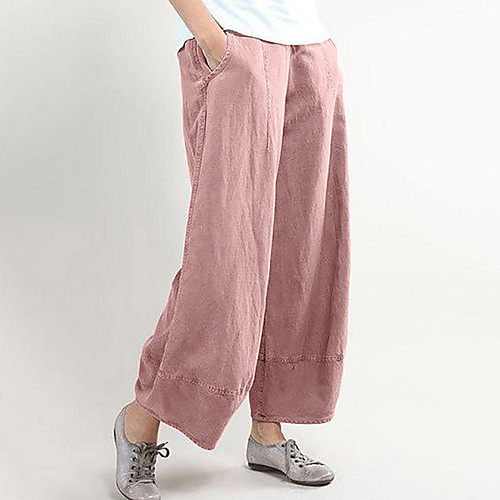 

Women's Simple Basic Comfort Going out Weekend Palazzo Pants Plain Ankle-Length Pocket Elastic Drawstring Design Red Brown