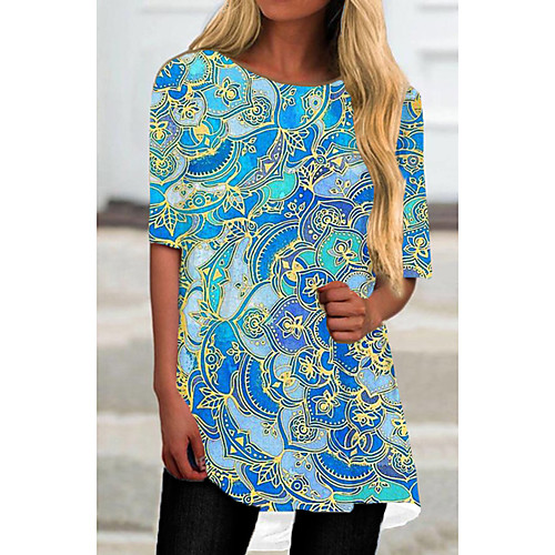 

Women's T Shirt Dress Tee Dress Short Mini Dress Blue Purple Half Sleeve Floral Color Block Print Spring Summer Round Neck Casual 2021 S M L XL XXL 3XL