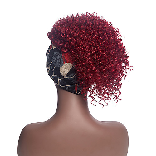 

foreign trade cross-border new headscarf wigs, women's african small volume wine red realistic fashion headscarf wig headgear