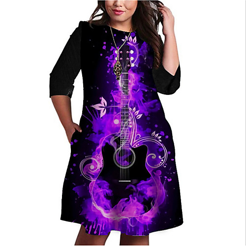 

Women's Plus Size Dresses Shift Dress Knee Length Dress 3/4 Length Sleeve Floral Graphic Print Basic Fall Black XL XXL 3XL 4XL 5XL / Holiday