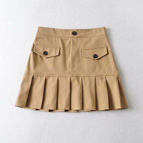 

Women's Homecoming Vacation Vintage Preppy Skirts Solid Colored Ruffle Black Khaki