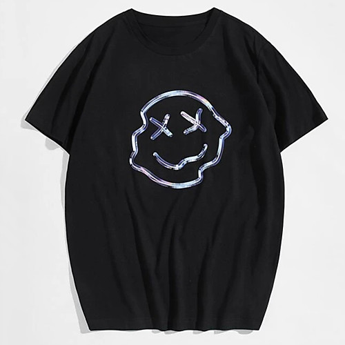 

Men's Tee T shirt Hot Stamping Graphic Prints Smiley Face Print Short Sleeve Casual Tops 100% Cotton Basic Designer Big and Tall Black
