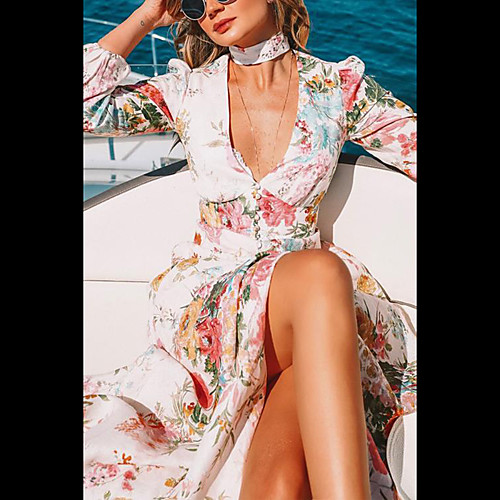 

2021 european and american foreign trade cross-border dress ebay independent station wish amazon deep v long-sleeved printed dress