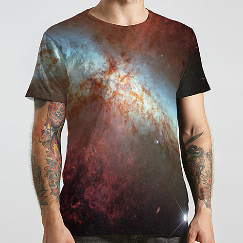 

Men's Unisex Tee T shirt 3D Print Galaxy Graphic Prints Plus Size Print Short Sleeve Casual Tops Basic Designer Big and Tall Red
