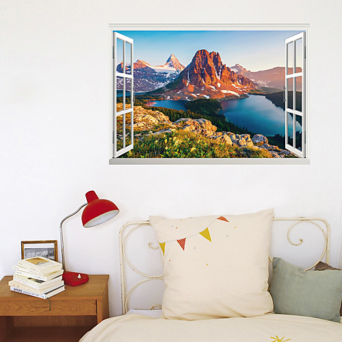 

3D Fake Window New Wall Paste High Mountain Lake Home Corridor Background Decoration Can Be Removed Stickers