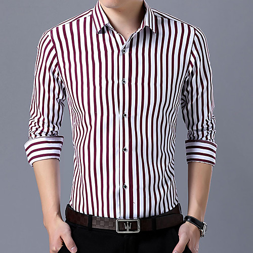 

Men's Shirt non-printing Striped Long Sleeve Party Tops Business Simple Lightweight Basic Blue Red