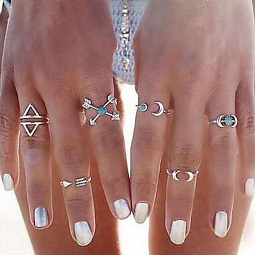

Multi Finger Ring Geometrical Gold Silver Alloy Precious Vintage 1 set One Size / Women's
