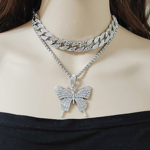 

necklace jewelry micro-inlaid rhinestone geometric necklace female retro suit cuban chain big butterfly necklace