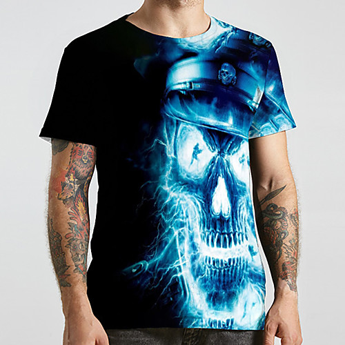 

Men's Unisex Tee T shirt 3D Print Graphic Prints Skull Flame Plus Size Print Short Sleeve Casual Tops Fashion Designer Big and Tall Black