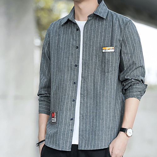 

Men's Shirt Lattice Long Sleeve Casual Tops Black Light gray Dark Gray