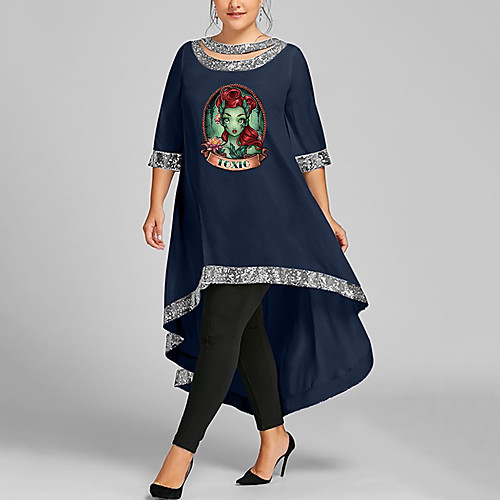 

Women's Plus Size Dresses Swing Dress Maxi long Dress 3/4 Length Sleeve 3D Portrait Patchwork Boho Spring & Summer White Black Wine XL XXL 3XL 4XL 5XL