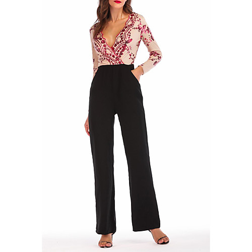 

2020 cross-border european and american foreign trade sequin sexy women's long-sleeved sequin see-through jumpsuit factory direct supply