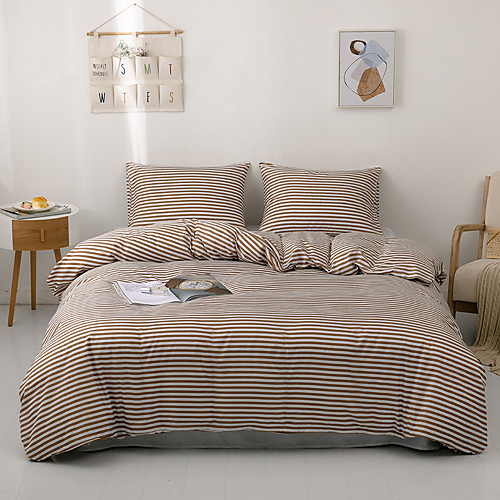 

Duvet cover set with zipper with stripes pattern printed, soft natural breathable durable and hypoallergenic